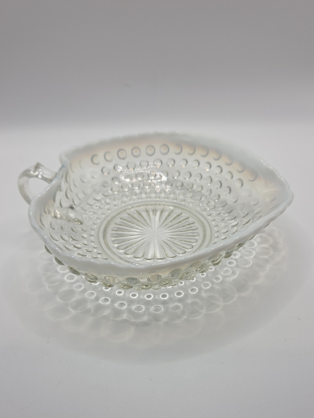 Anchor Hocking Moonstone Heart Shape Dish With Handle Milk Glass